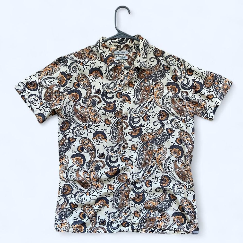 Salt / Earth Beige, Brown, & Orange Paisley Men's Button Up Shirt
